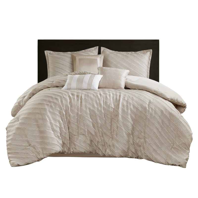 Édredon grand beige 7 pièces à motif diagonal, rembourrage toutes saisons, literie de luxe avec coussins décoratifs grand, beige, design, literie,