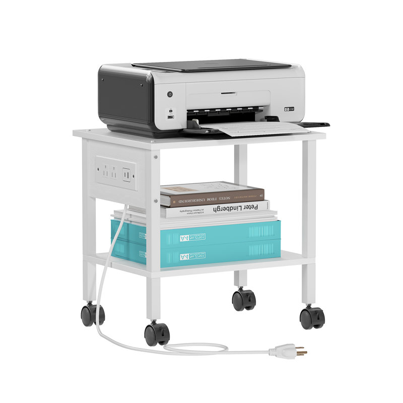 Support d'imprimante 15,75 po pour petits espaces, chariot de rangement à 2 niveaux sur roulettes, organisateur de bureau