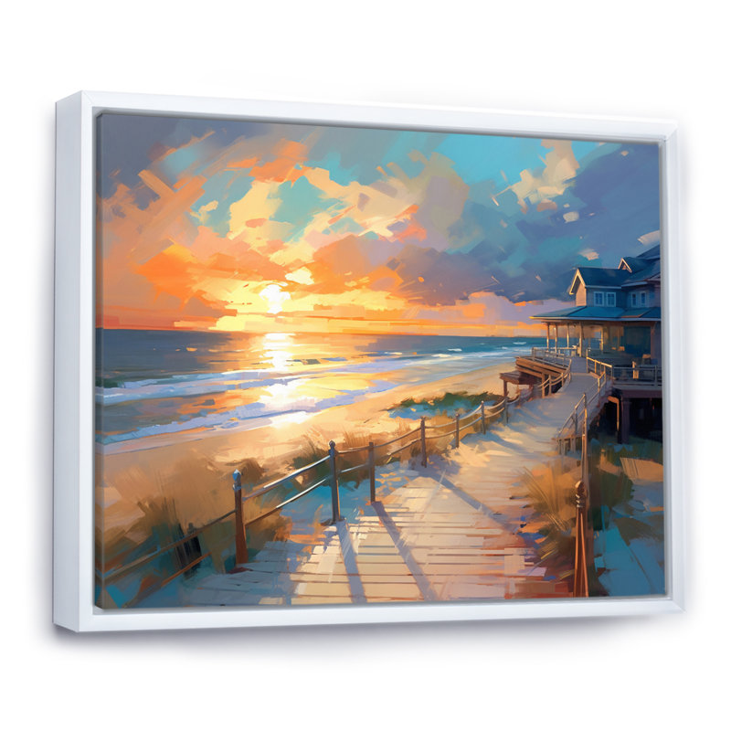 «Beach Road To Majestic Sunset» sur toile, H 34 po x l 44 po, Cadre flottant blanc