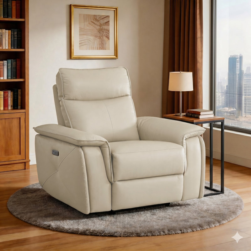 Fauteuil inclinable électrique 42 po Enjolie, Cuir beige assorti