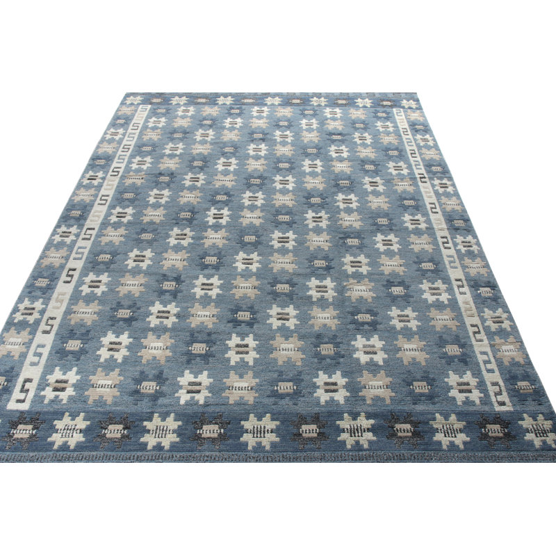 Scandinavian Hand Knotted Wool Geometric Area Rug, Rectangle 10' x 14'