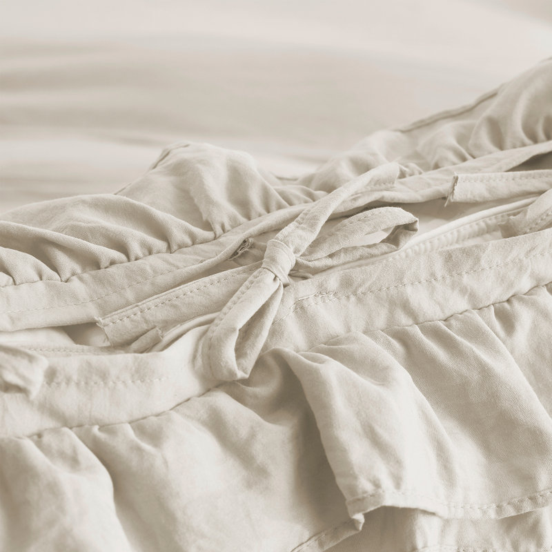 Size 3 Piece Ultra Soft Pre-Washed Duvet Cover Set with Handmade Ruffle Fringe, Camel, King Duvet Cover + 2 King Shams