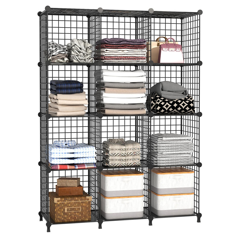 Cyd 125cm H x 93cm W Metal Cube Bookcase, Black