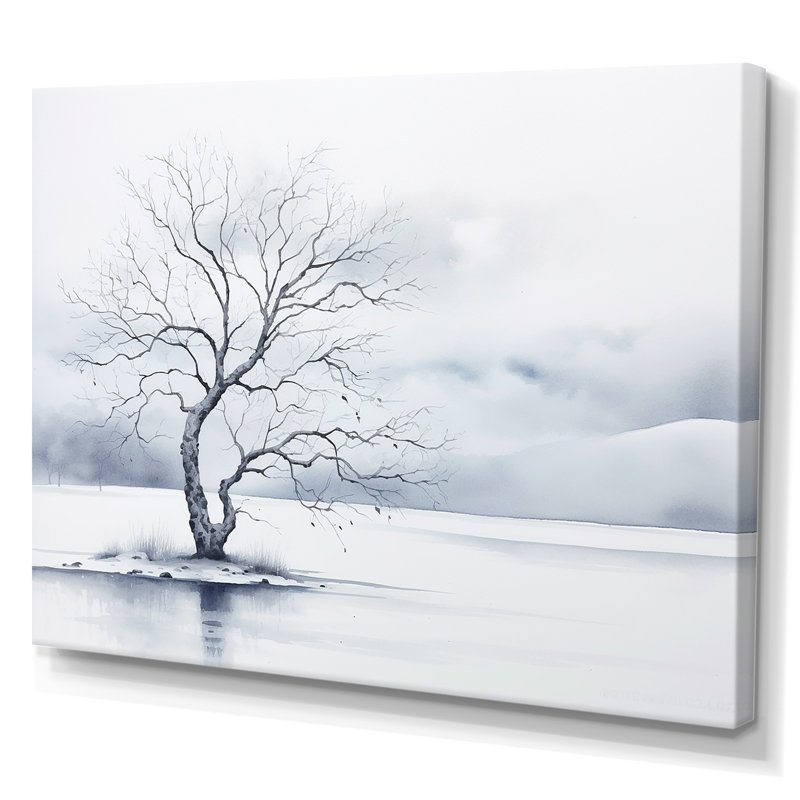 Winters Tree Minimalisme I - impression d'art mural arbre, H 16 po x l 32 po x P 1 po, Toile tendue