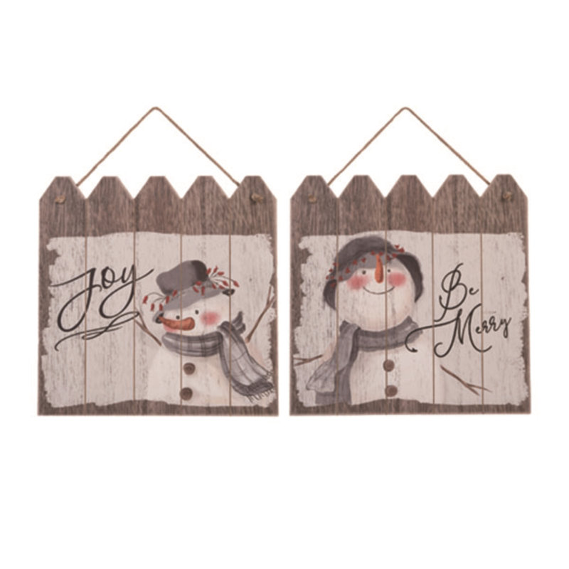  MDF bonhomme de neige rustique avec ensemble de 2 décorations de Noël