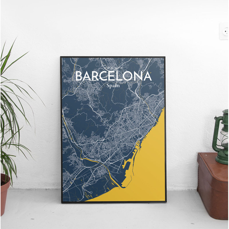 Barcelona City Map 1 Piece Wall Art, 50.8cm H x 40.6cm W x 0.13cm D