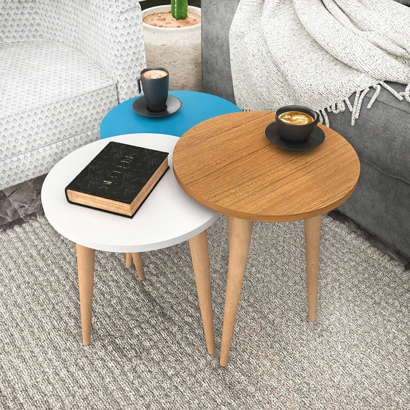 Wanneroo Accent 3 Piece Nest of Tables, Brown/Gray/Blue