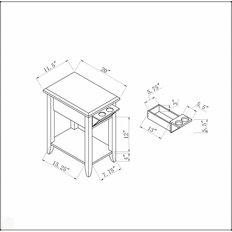 Table de chevet blanche moderne avec deux porte-gobelets, pour exposer et accentuer n'importe quelle pièce, Blanc