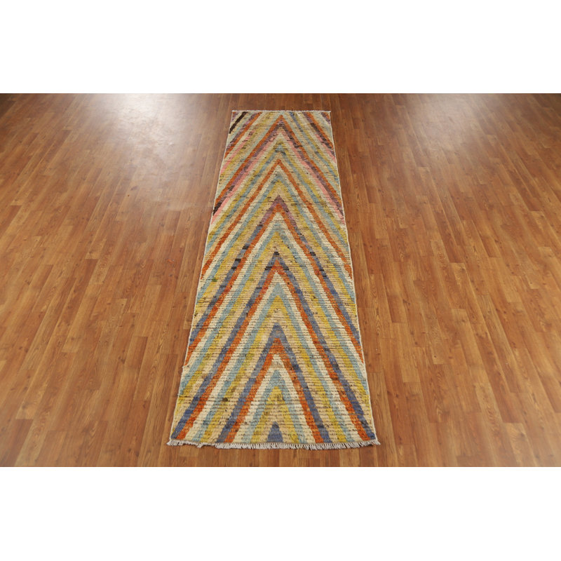 Chevron Style Wool Moroccan Oriental Runner Rug 3x10