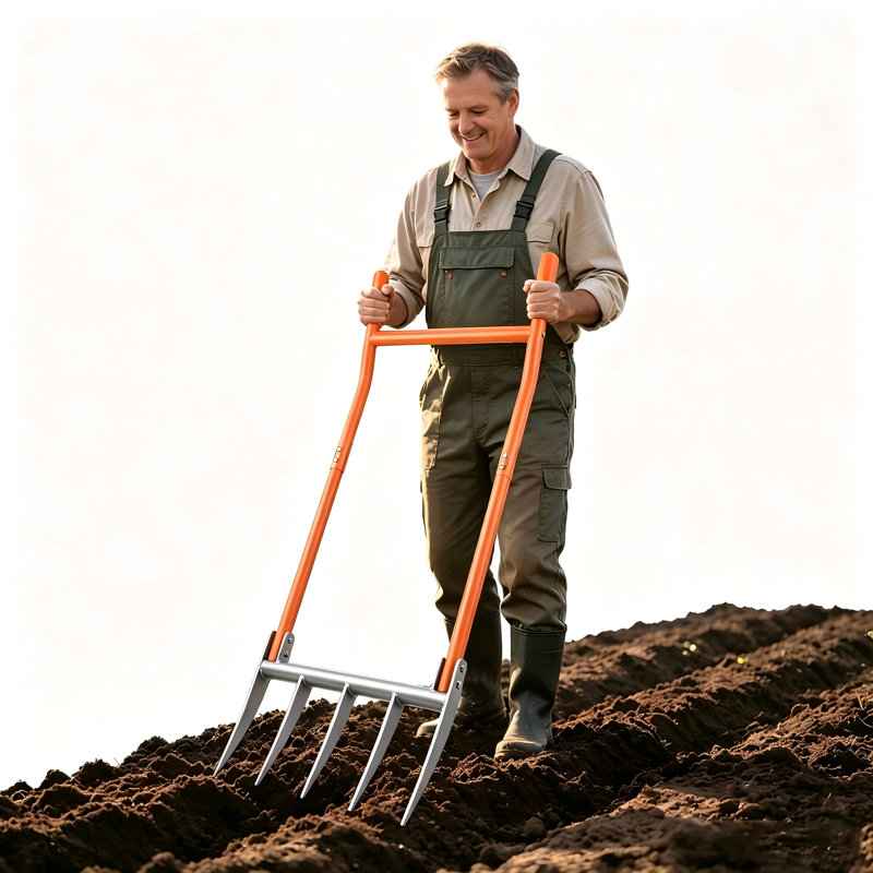 5 Tines Broadfork Fork Garden Tool, Steel Digging Fork, 51cm Working Width, 36cm Tine Length, Ergonomic No Bend Broad Fork For Deep Soil Loosening Aeration, No Dig Garden Spading Cultivator For Vegetable Beds, Backyard Farm Soil Preparation