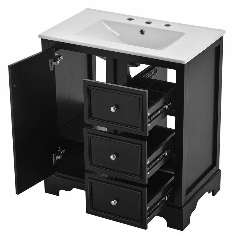 meuble-lavabo de salle de bain avec lavabo en céramique, Noir