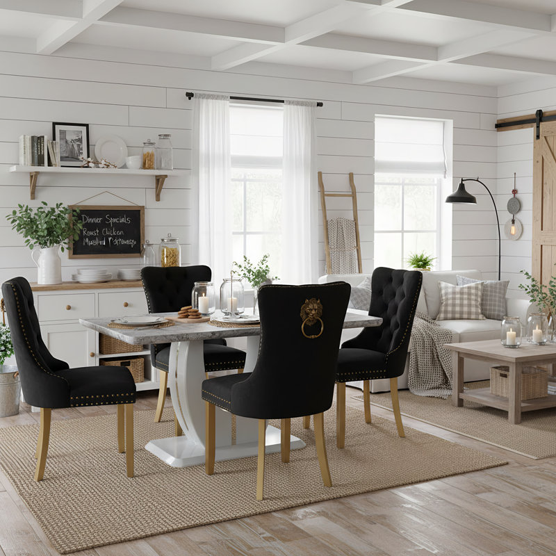 5-Piece Modern 63" Rectangular Dining Set with Upholstered ChairsV, Black