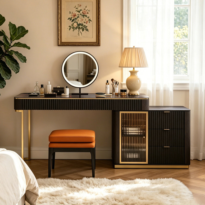 Ensemble de meuble-lavabo de maquillage Nhia, Noir, L 50 po x P 23 po x H 29,5 po