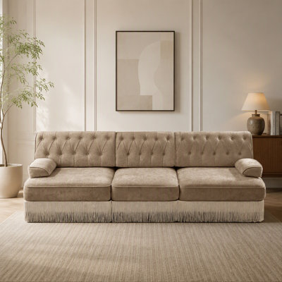 Convient aux animaux de compagnie 3 places, tissu en velours, jupe à franges de frange sur le plancher, conception capitonnée à boutons, base en bois de qualité supérieure, conception ergonomique, combinaison libre, pour les aires de repos, chambre à coucher, chameau