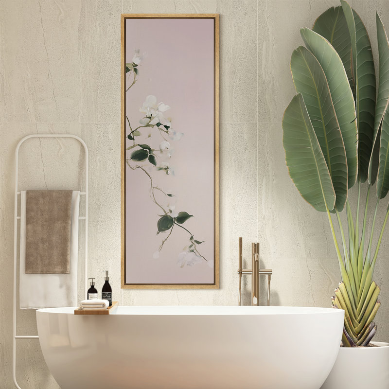 Œuvre de vigne florale minimaliste rose tendre - grande impression encadrée sur toile de la chambre principale, Naturel