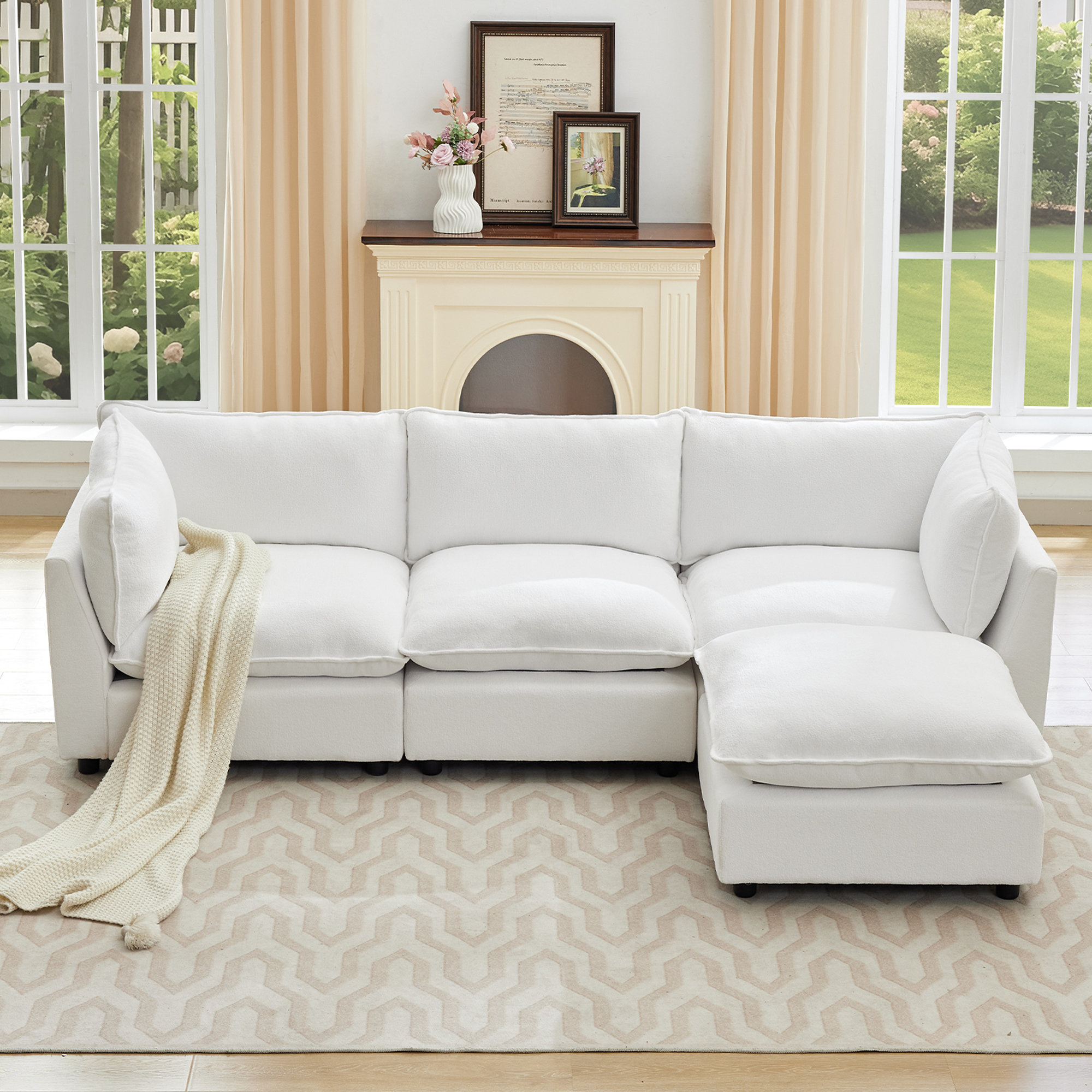 Eagan 106" 4 - Piece Modular Sectional, White Chenille