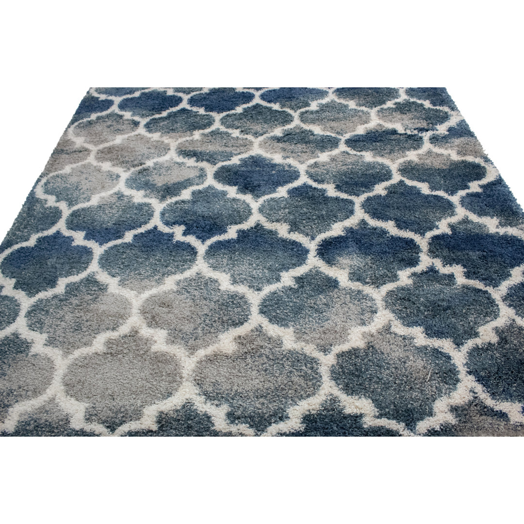 Delaili Moroccan Shag Blue Area Rug Red Barrel Studio® Rug