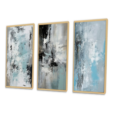 «Serene Subtility In Abstract Light Blue», 3 pièces sur toile