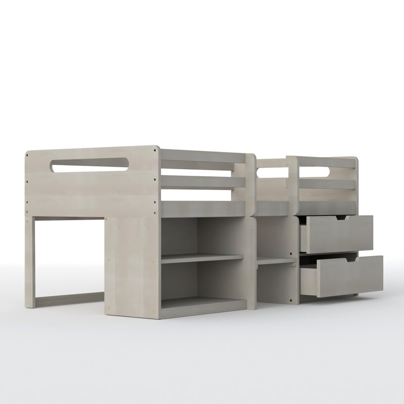 Kids Twin Loft Bed with Drawers, Gray