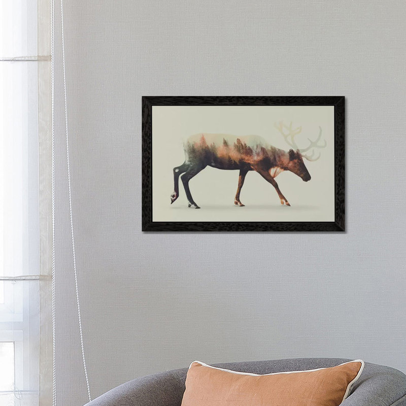 Reindeer by Andreas Lie - Print on Canvas, 101.6 cm H x 66.04 cm W, Black Framed