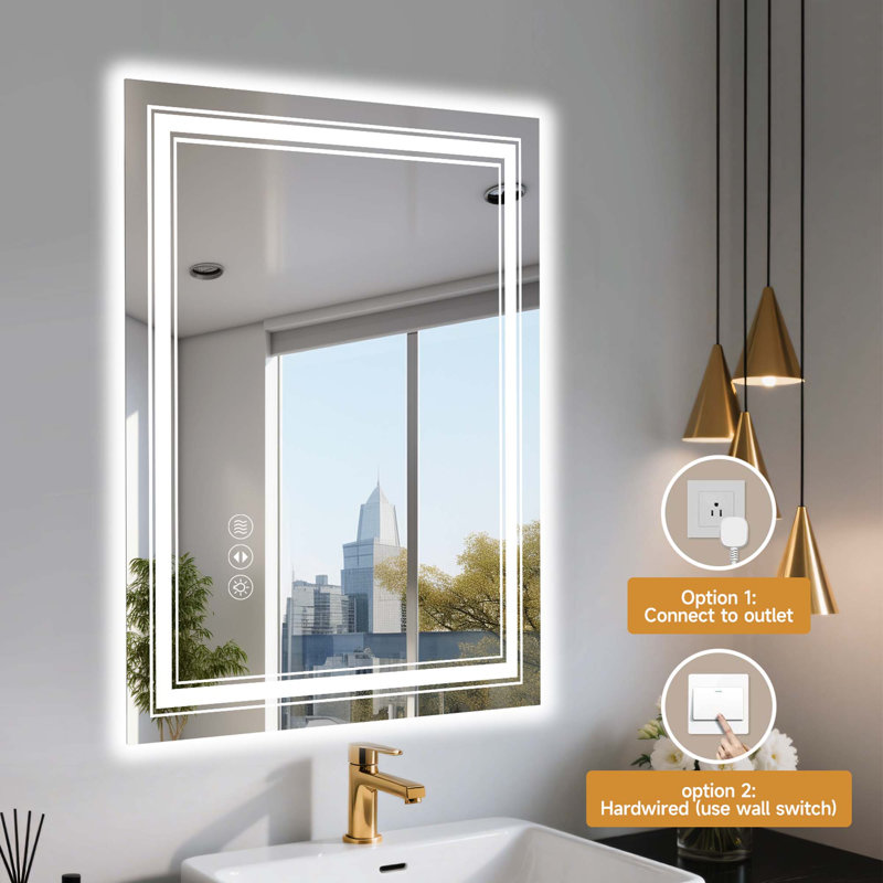 Frameless LED Bathroom Mirror,Smart Mirror, Vertical, 28" x 36"
