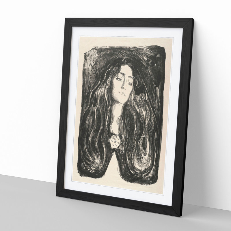 Eva Mudocci by Edvard Munch - Picture Frame Drawing, 65cm H x 48cm W x 2cm D, Black Framed