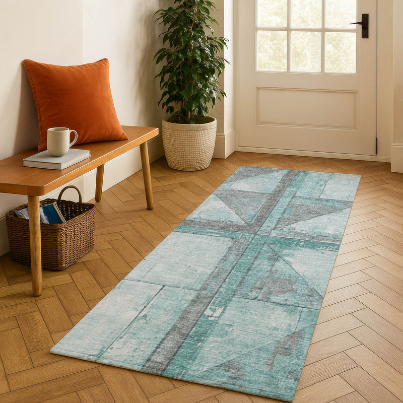 Premium Machine Washable Medena AMF1876 Geometric Rug, Runner 2'3" x 7'6"