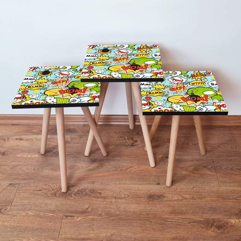 Ensemble de 3 tables gigognes modernes, pieds en bois de hêtre, 13,8 po x 20,5 po x 13,8 po | 100% panneau de fibres à densité moyenne, épaisseur: 0,7 po | Conception élégante et peu encombrante pour le salon et le bureau personnel, mobilier polyvalent et fonctionnel