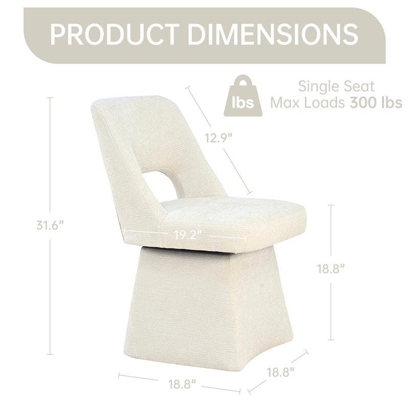 Upholstered Swivel Dining Chairs - Modern Chenille, Open Back for Kitchen (Set of 2), 2, Beige