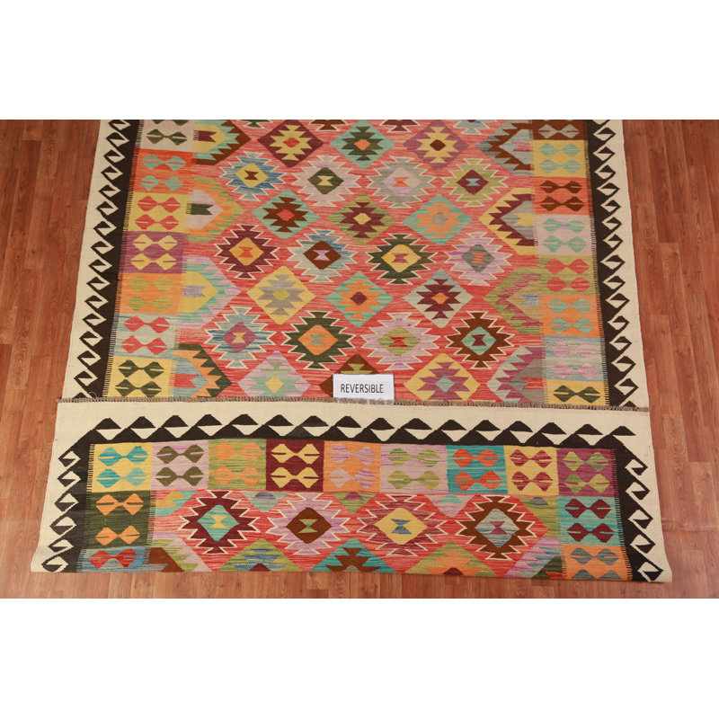 Tapis oriental multicolore en laine Kilim 8 x 12
