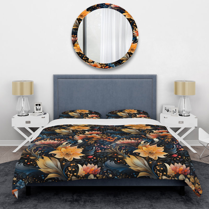Literie de jardin jaune et pêche Mystic Delight, Housse de couette pour très grand lit et 2 très