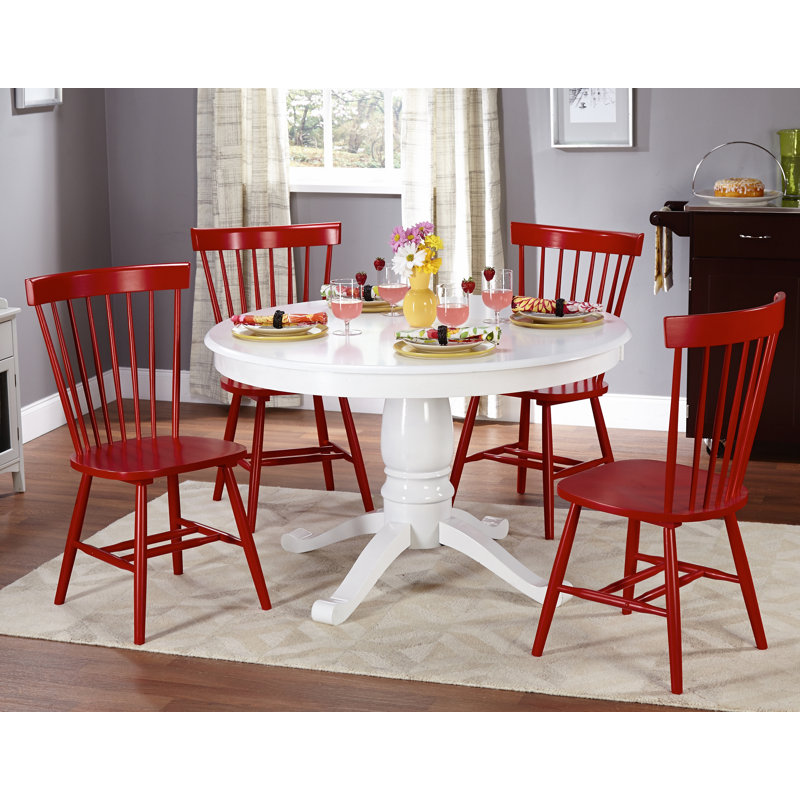 Ensemble de salle à manger en bois massif 5 pièces Aulii, blanc, rouge