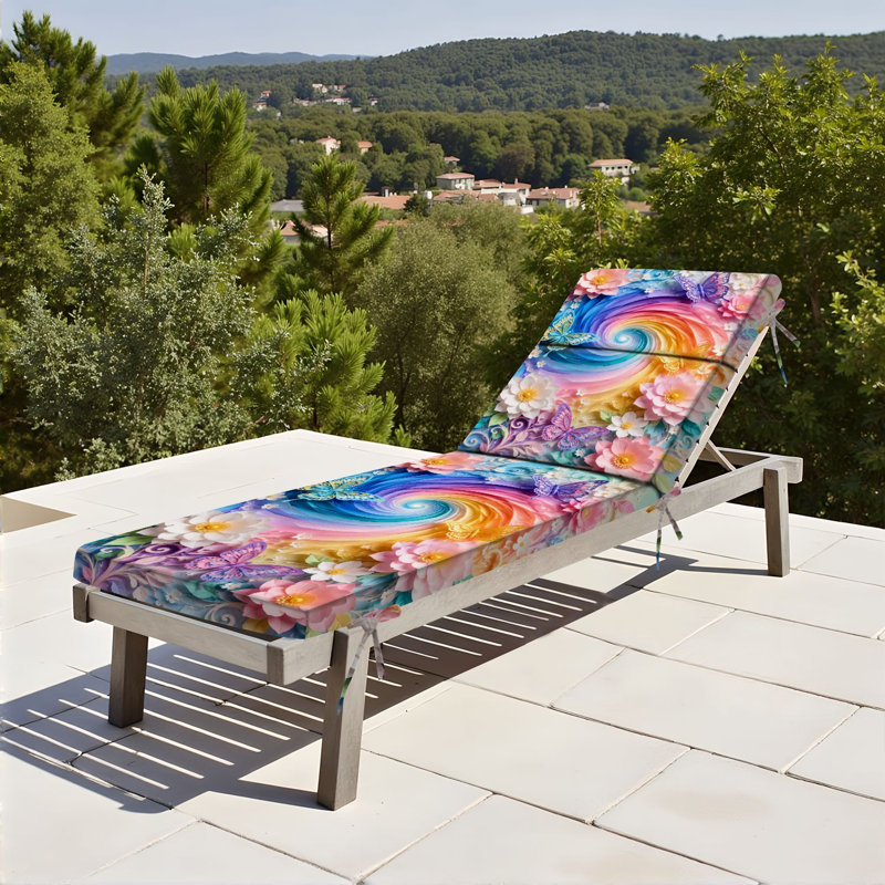 Coussin de chaise longue Peenoke 72,5 po L × 21 po l × 3 po P (siège) - Intérieur/Extérieur - Épaisseur : 3 po - Motif floral et papillons tourbillonnants colorés et fantaisistes - Teintes pastel - Résistant à l'eau