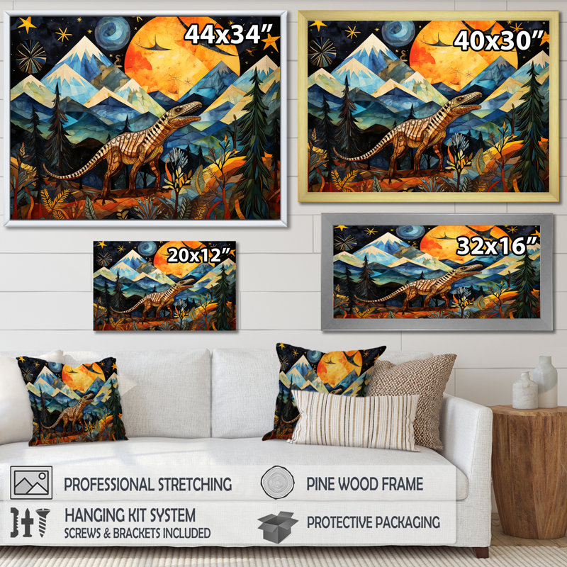 Ancienne légende des dinosaures II - art de mur de dinosaure, Cadre d'angle fermé noir, H 12 po x l 20 po x P 1 po
