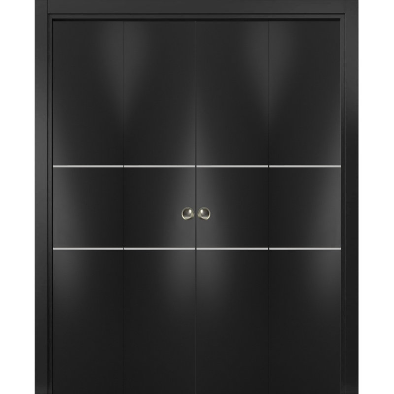 Panelled Wood Finish Barn Door, Matte Black, 72" x 84"