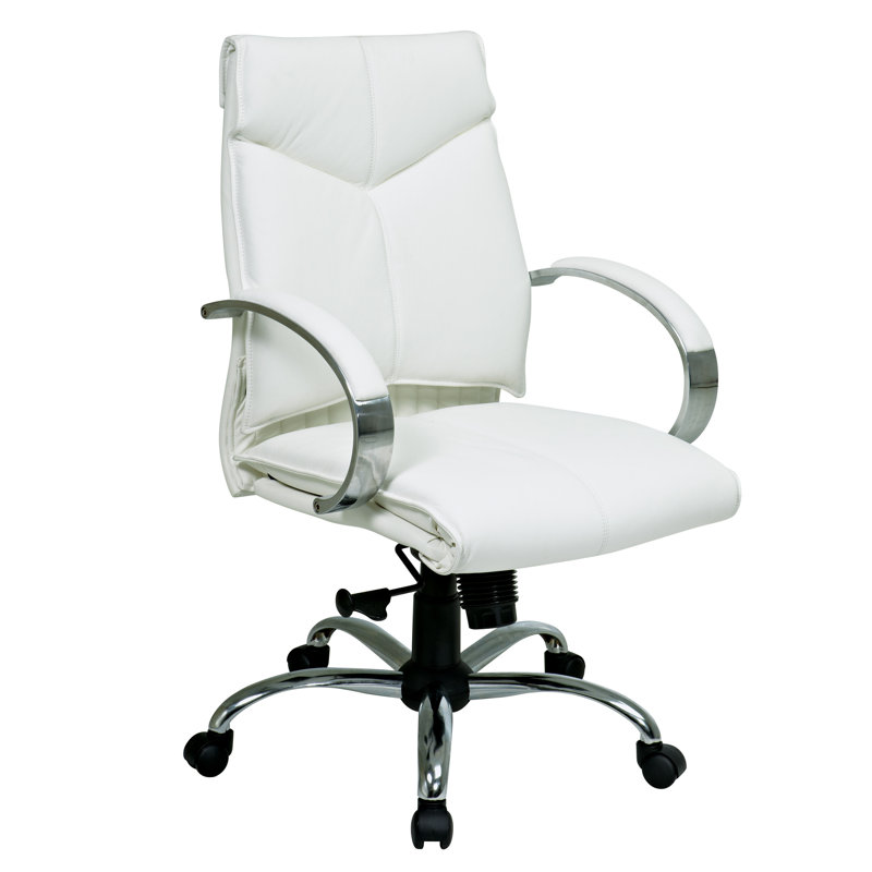 Deluxe Genuine Leather Executive Chair, White Top Grain Leather