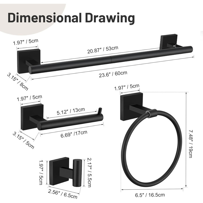 5-Piece Bathroom Hardware Set With Towel Bar, Towel Ring, Toilet Paper Holder, And Towel Hooks, Wall-Mounted Stainless Steel Bathroom Accessories