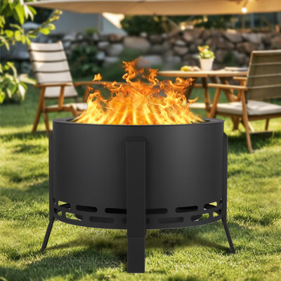 26" Smokeless Fire Pit with Ash Tray & Adjustable Feet – Wood Burning Outdoor Fireplace with Poker & Carry Bag – 304 Stainless Steel BBQ Bonfire Pit for Camping, Backyard, Patio – No Assembly Required