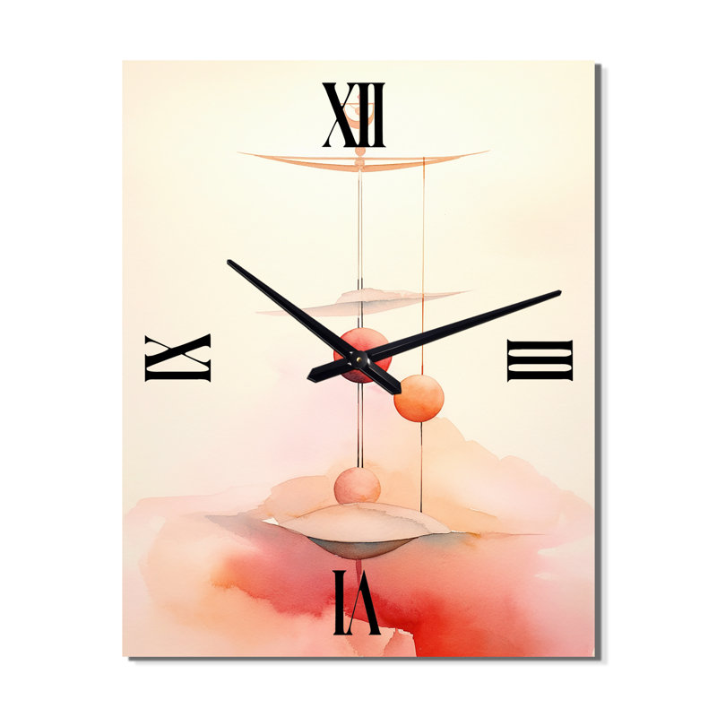 Horloge murale moderne pêche et jaune Minimalist Harmony V - Minimalisme, Grand