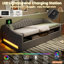 3FT Single Linen Ottoman Daybed 90x190 cm, Button-Tufted Sofa Bed, Hydraulic Storage, LED Lights & Charging, USB & Type-C Ports, Grey (No Mattress)