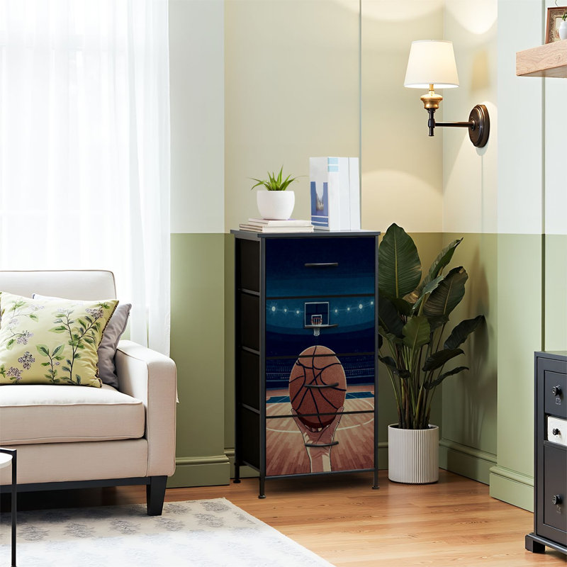 4 Drawer Dresser for Bedroom, Narrow Chest of Drawers, Wooden Top and Study Iron Frame 18"x37.5"-(WxH)