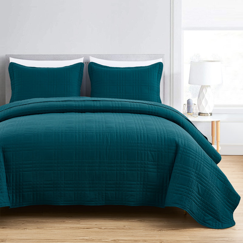 Lightweight Microfiber Reversible 3 Piece Coverlet / Bedspread Set, King Bedspread + 2 King Shams, Teal