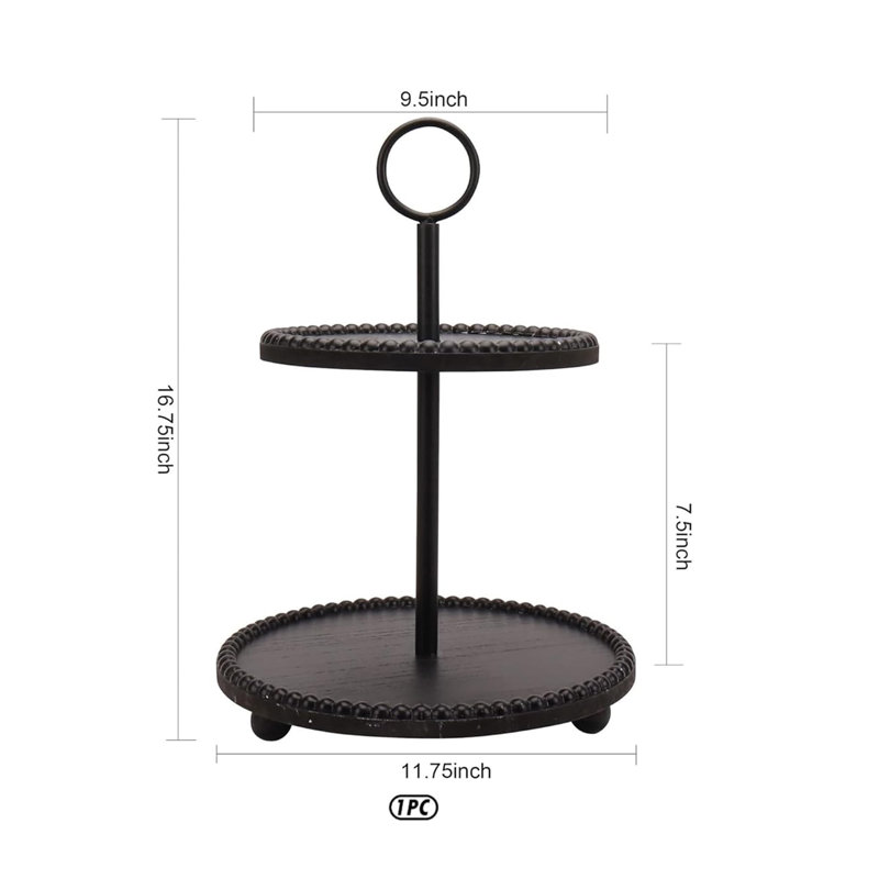 Two Tiered Black Decorative Serving Tray or Cake Stand