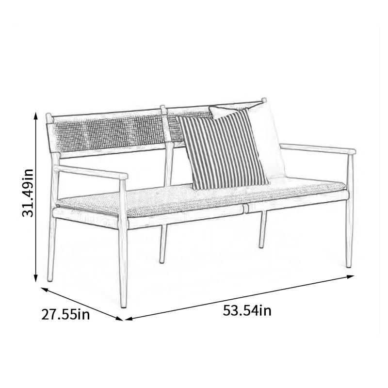 Modern Simple Outdoor Durable Teak Sofa 53.54'' Wide Rectangle Loveseat with Cushions, Brown/Red, Red