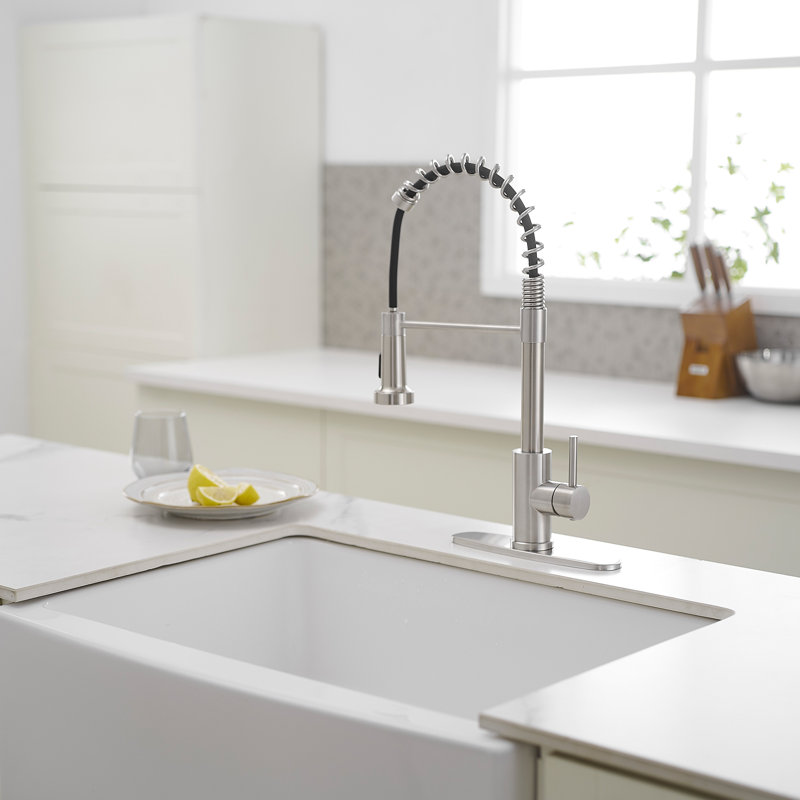 Single-Handle Pull-Down Sprayer High Arc Kitchen Faucet With Deck Plate, Brushed Nickel