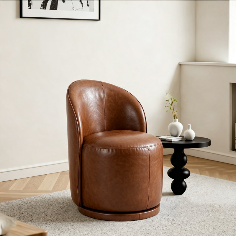 Fauteuil d'appoint pivotant en tonneau Modern, Red Brown Faux Leather