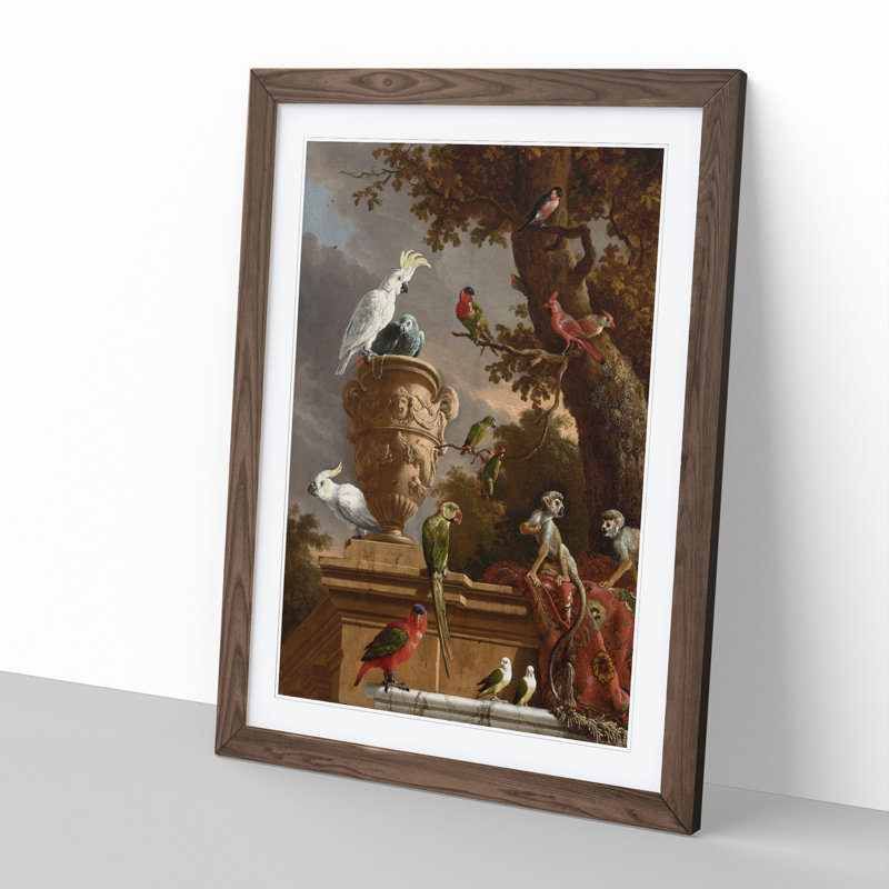 Menagerie by Melchior D'Hondecoeter - Picture Frame Painting, Walnut Framed, 36cm H x 27cm W x 2cm D
