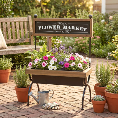 Jardinière en bois brun rustique 19 x 11 x 24 po avec cadre en fer noir