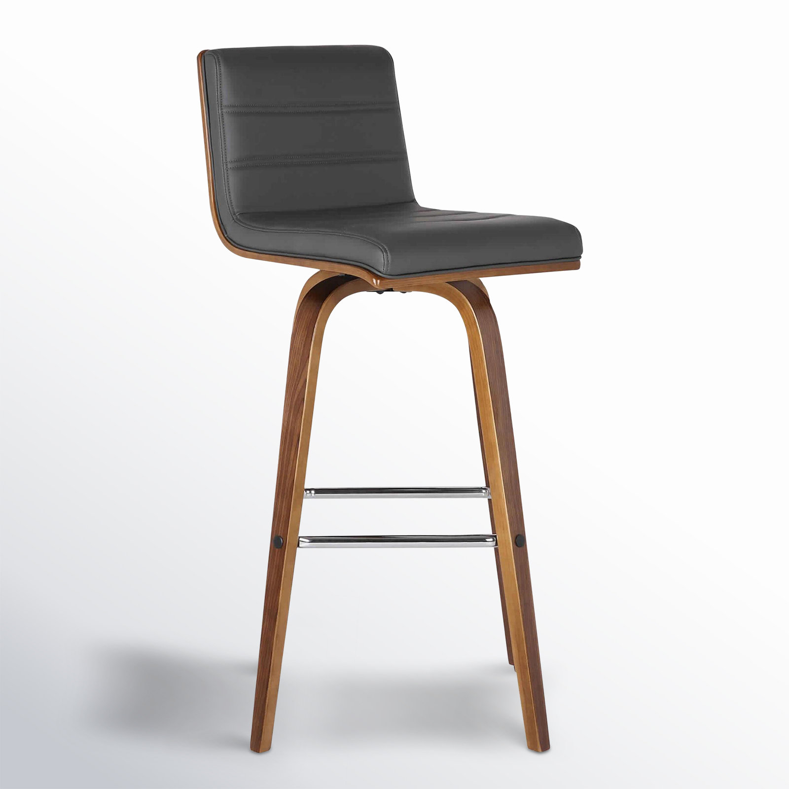 Biance Solid Wood Swivel Bar & Counter Stool, Gray Faux Leather, Bar Stool (30" Seat Height), Walnut