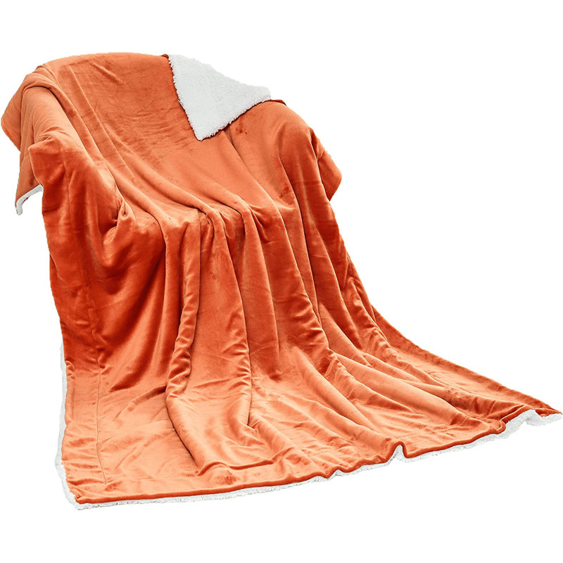 Sherpa Fleece Blanket Throw, 130 x 150cm, Orange